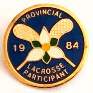 VINTAGE 1984 Provincial Lacrosse Participation Pin Pinback Badge Gold Tone